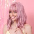 thumbnail image 3 of 14 Inch Short Curly Hair Pink Bob Ladies Wig High Quality Synthetic Wig With Bangs, 3 of 5