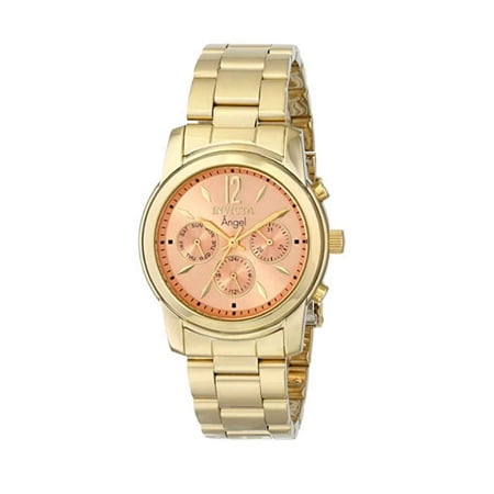 Invicta Women's 0464 Angel Rose Gold Sunray Dial Gold Plated Stainless Steel Bracelet GMT Watch