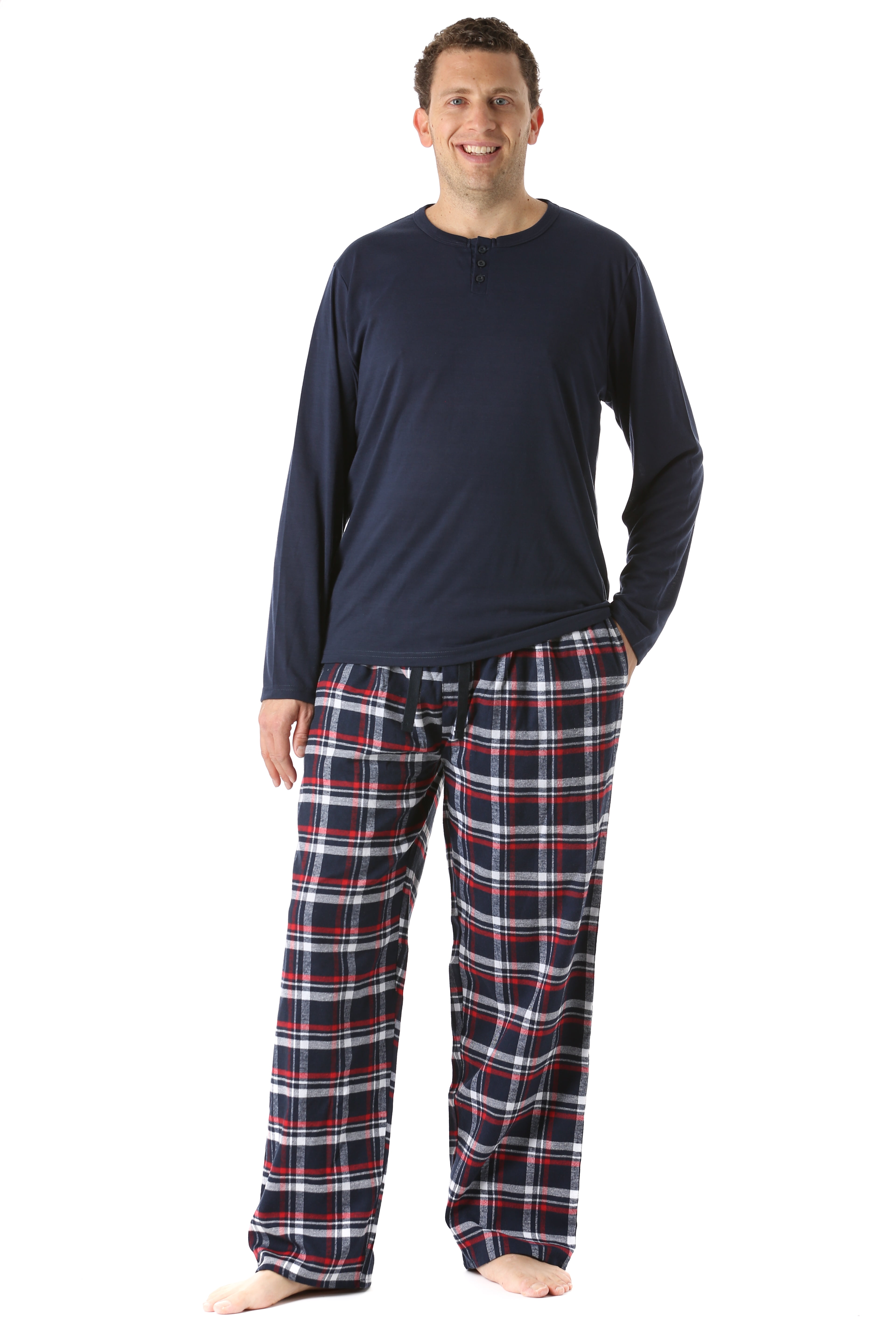 #followme Men's Flannel Pajama Pants with Jersey Top PJ Set (Navy, Red ...