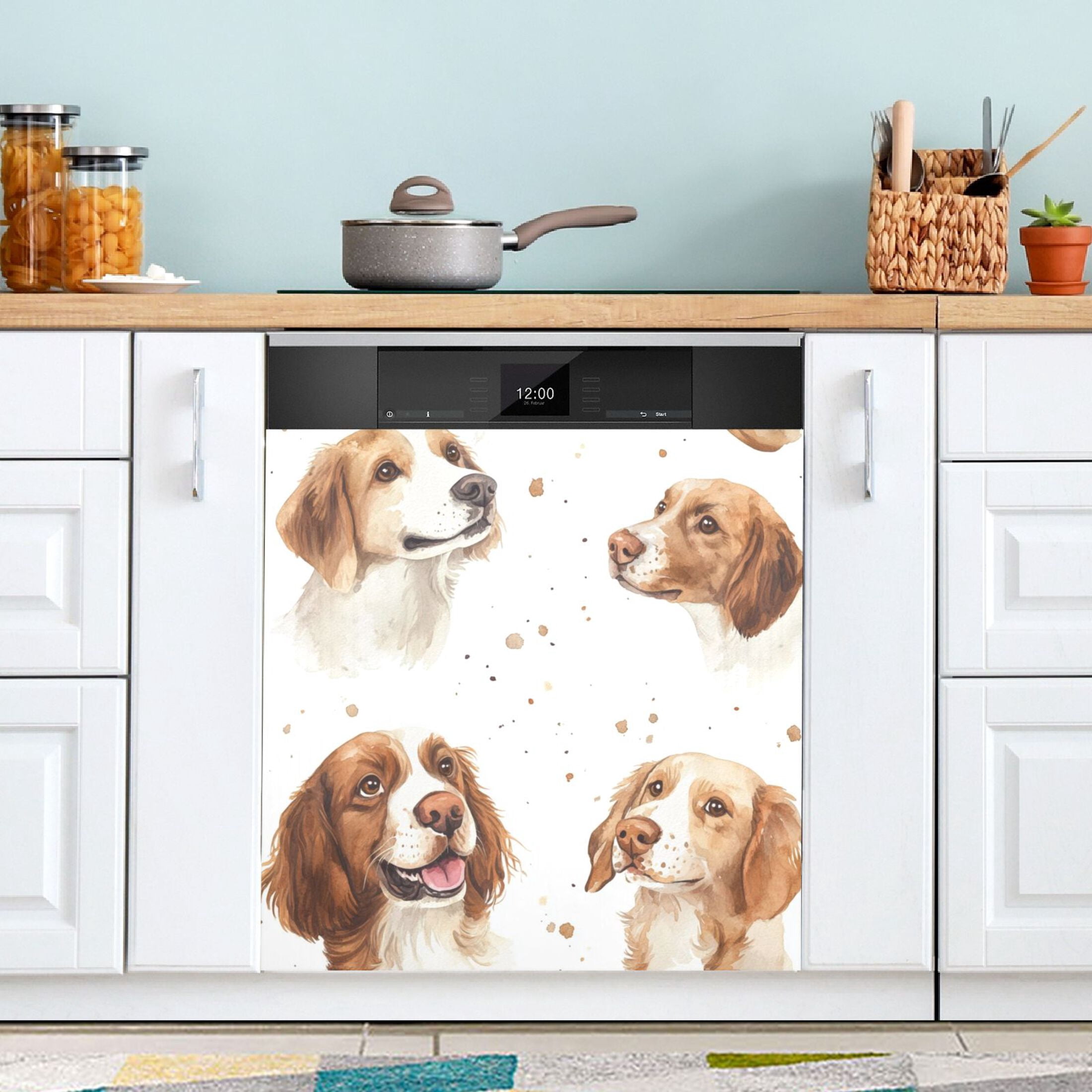 Dishwasher Magnetic Sticker 23x26 Inch Refrigerator Magnetic Sticker Washing Machine Magnetic Sticker Kitchen Panel Magnetic Sticker Home Decor Brown Watercolor Dogs