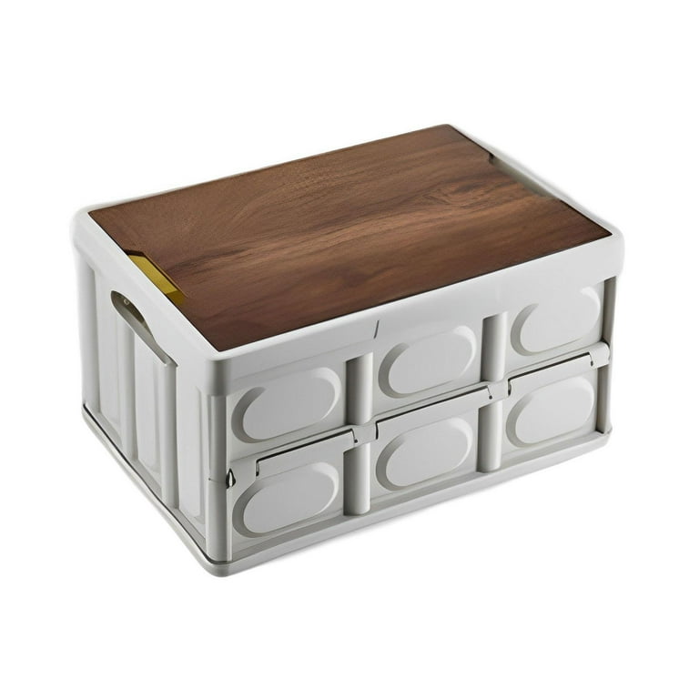 Multi Function Storage Box Folding Storage Box with Wooden Cover Outdoor  Camping Folding Storage Box for Room Closet Kitchen Home Sorting Medium