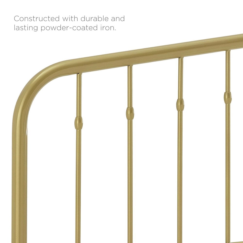Modway Lennon Contemporary Modern Queen Metal Spindle Headboard in Gold
