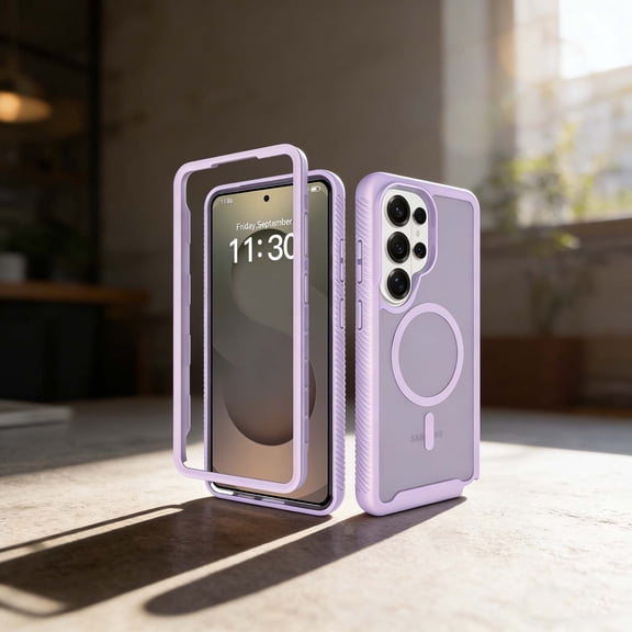 For Samsung Galaxy S26 Ultra Phone Case,2-in-1 Heavy Duty Shockproof Cover,Compatible With Wireless Charging,Matte Translucent Non-Slip Anti-fall Drop Protection,Rugged Durable Phone Case,Purple