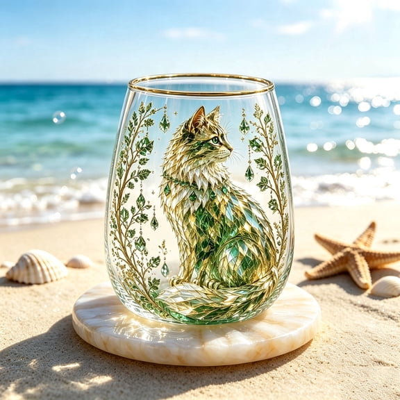 Liamobondopolis Crystal Cat Glass Tea Cup Safe Colorful Gemstone Cat Floral Design Drinking Glass for Water Juice Cocktails Dishwasher Friendly Gift for Cat Lovers