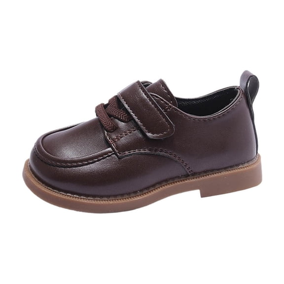 ZToonmas Kids Solid Soft Faux Leather Oxford Loafers Boys Girls British Preppy Style Hook and Loop Strap Non-Slip Rubber Soft Sole Uniform Dress Shoes