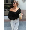 thumbnail image 4 of Womens Quarter Zip Pullover V Neck Collar Long Sleeve Ribbed Knit Loose Casual Winter Fall Sweater Black XL, 4 of 8