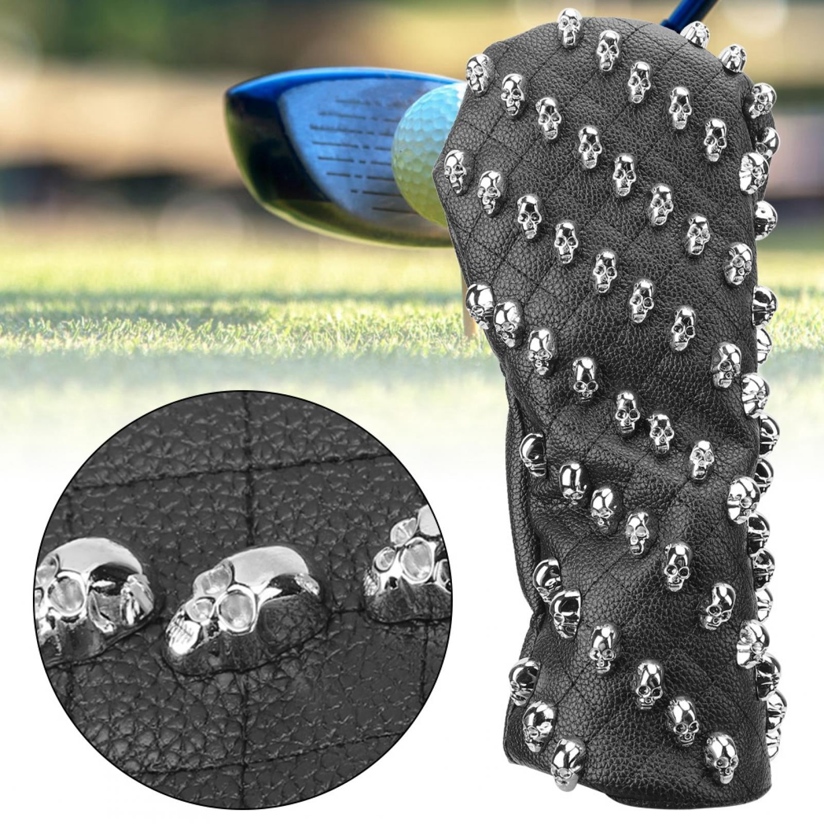 Nieyigj Premium PU Leather Skull Golf Club Head Cover for Driver Woods, Water-Resistant Padded Protection, Large Black (12.2 in / 31 cm) Headcover Accessory