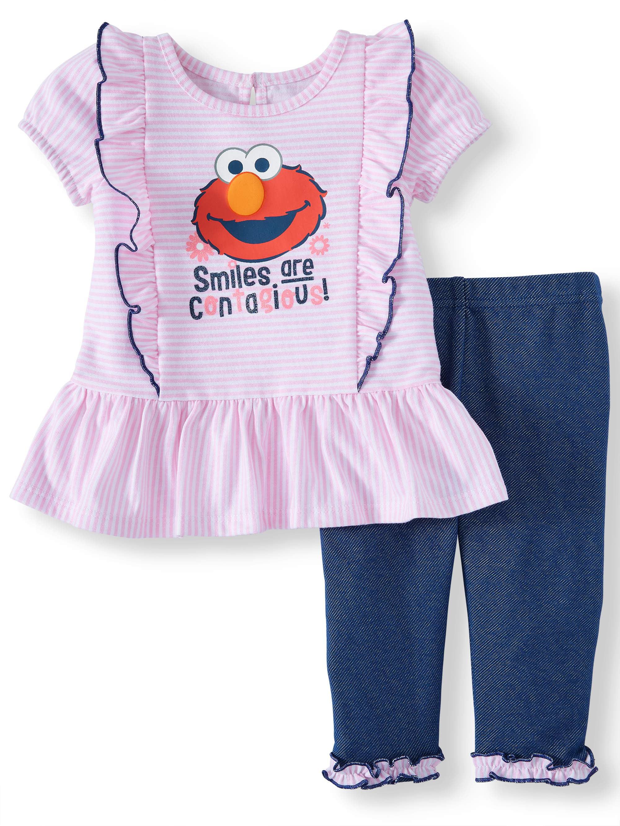 Sesame Street Elmo Girls Ruffle Tunic Shirt & Leggings Set Baby/Toddler 
