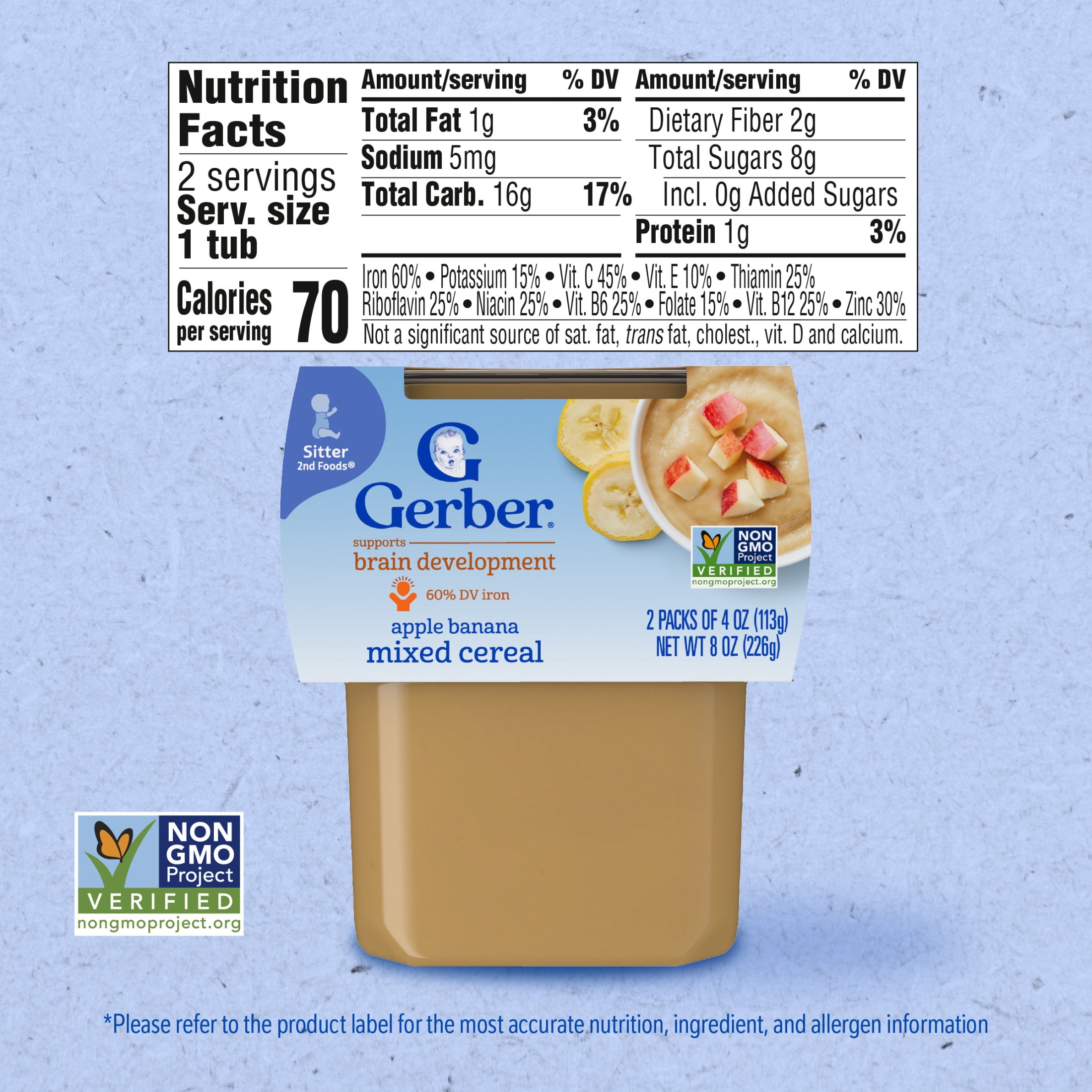 Gerber Stage 2 Baby Food, Apple Banana Mixed Cereal Puree Tubs, Baby Cereal 8 oz