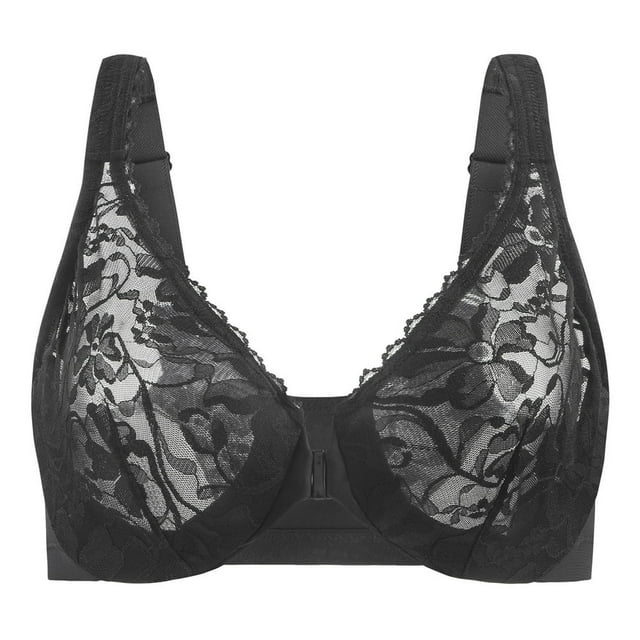 CHUANK Women‘s Front Closure Stretch Lace Underwire Bra Black 34B