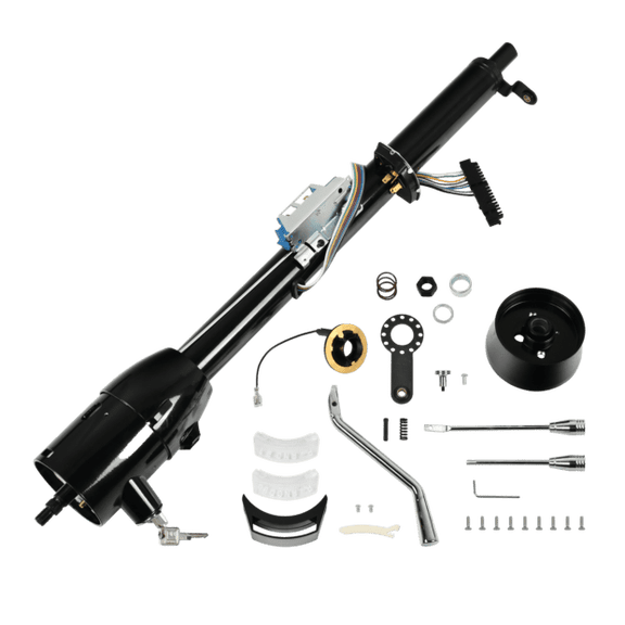 32" Stainless Steel Tilt Automatic Universal Steering Column & Wheel Adapter w/ Key Black