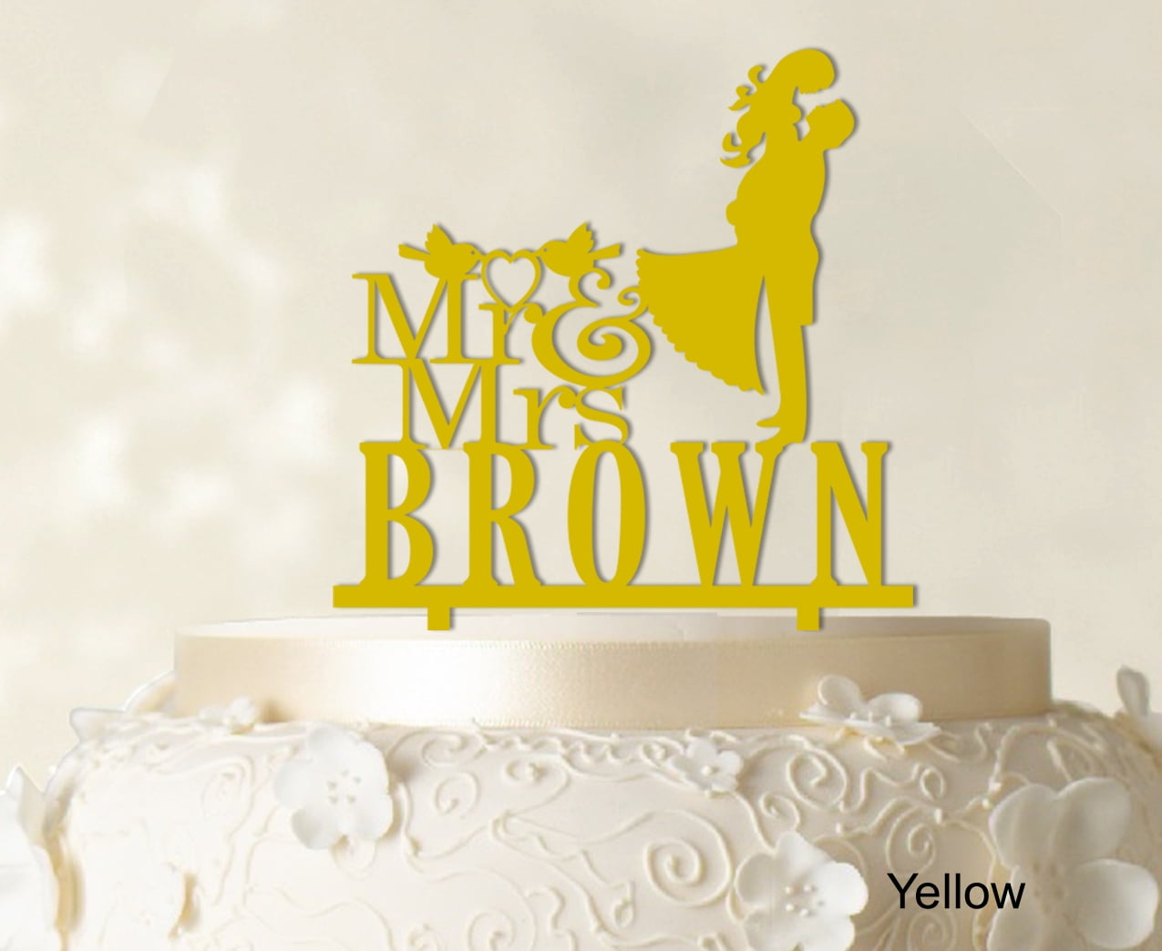 "Personalized Mr & Mrs Wedding Cake Topper Personalized Yellow Cake