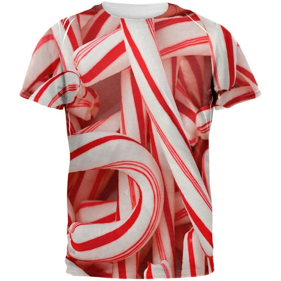 Christmas Candy Cane All Over Adult T-Shirt - Small