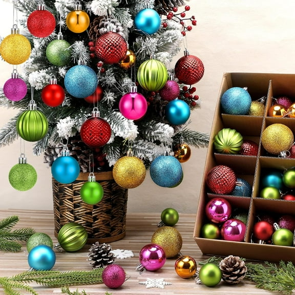 Twfbrm 20 Pcs Christmas Ball Ornaments, Christmas Decoration Assorted Size Colorful Decorative Ball Pendants, Shatterproof Mini Plastic Xmas Tree Hanging Baubles for Party Wedding Holiday
