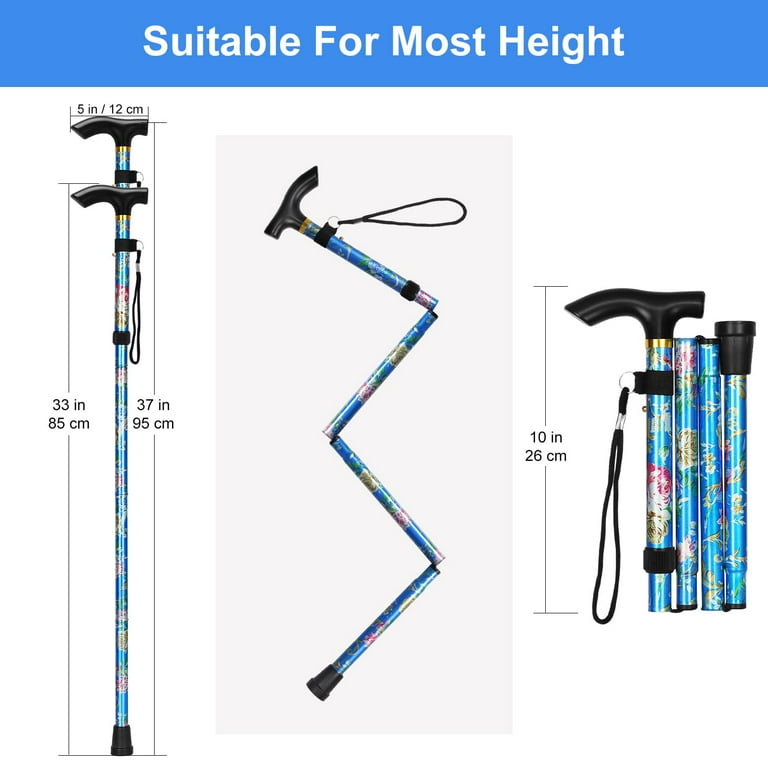 supregear Folding Cane, Adjustable Height Lightweight Portable Walking  Stick, Blue Floral