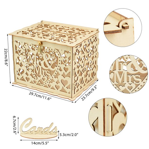 Caja de tarjetas de boda DIY Mr & Mrs, tarjeta de invitación de boda de madera, sobre de regalos, cajas de dinero, recuerdo de fiesta de cumpleaños, decoración rústica