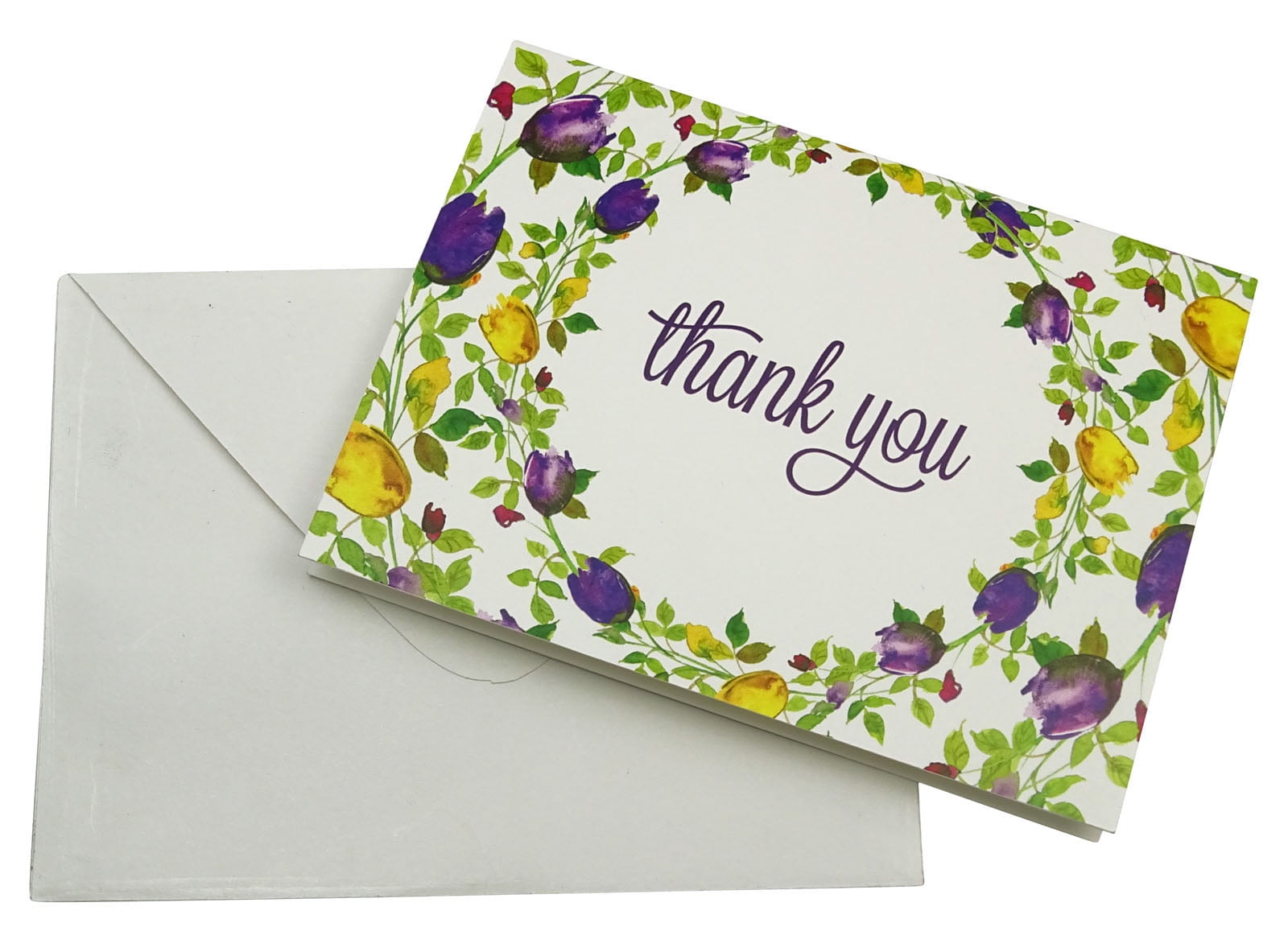 Darling Souvenir Pack Of 100 Pcs Floral Wedding Thank You Greeting Cards With White Envelopes