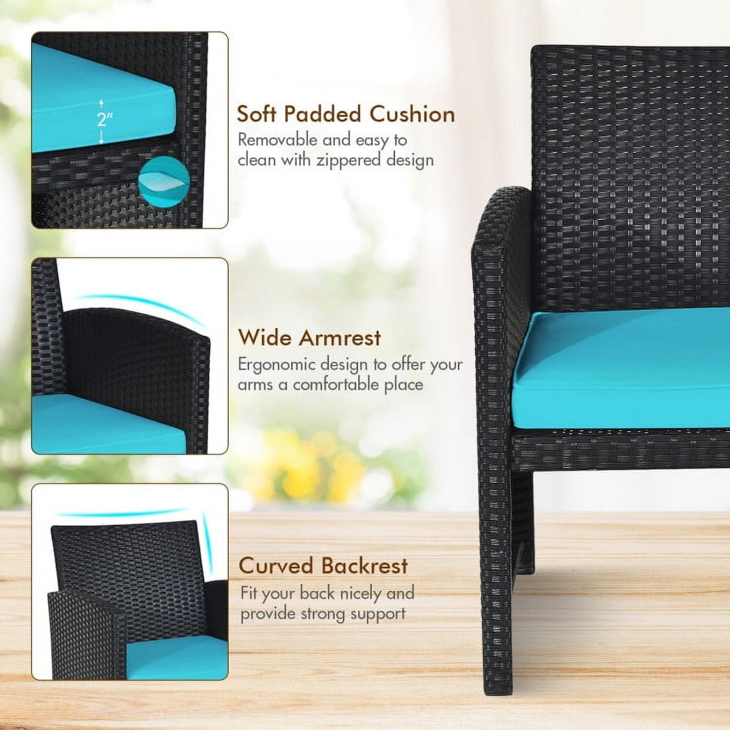 Aimee Lii 4 Pieces Wicker Patio Furniture Set with Cushions, Wicker Outdoor Sectional with Weather Resistant Cushions and Tempered Glass Tabletop, Turquoise Aimee Lii 4 Pieces Wicker Patio Furniture Set with Cushions, Wicker Outdoor Sectional with Weather Resistant Cushions and Tempered Glass Tabletop, Turquoise