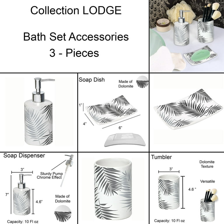 Bathroom Accessory Set 3-Pieces Lodge Jungle Leaves 