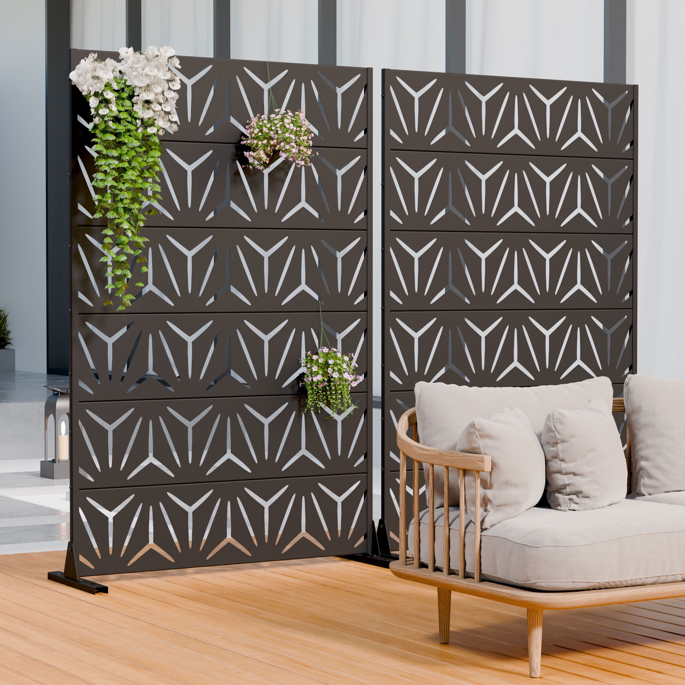 MAYEERTY 6 Panels Metal Outdoor Privacy Screen Panel Garden Divider Patio Backyard Decorative Privacy Fence 2Pcs, 72×47.2×15.7in