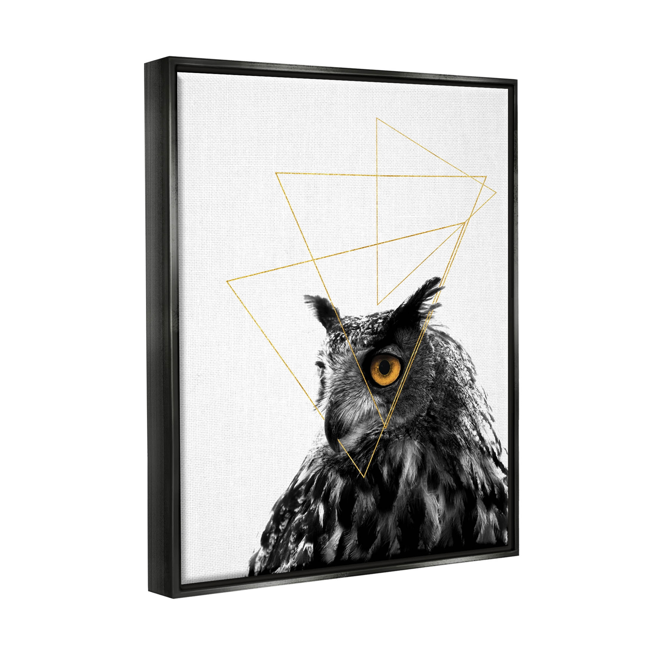 Stupell Industries Contemporary Geometric Owl Shapes Graphic Art Jet Black Floating Framed Canvas Print Wall Art, Design by K. Kaufman