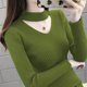 thumbnail image 1 of Suéter de punto para mujer, jersey básico liso con cuello en V, jersey ajustado informal de manga larga, ropa sencilla de moda coreana, 1 of 5