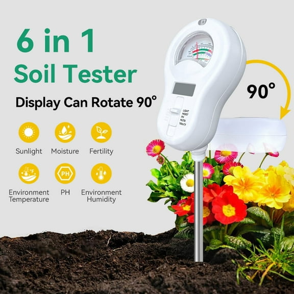 Soil Moisture Meter for Plants, 6-in-1 Soil pH Tester, Moisture/Light/Nutrients/Humidity/Temperature/pH for Indoor & Outdoor Plants, Garden, Farm, Lawn