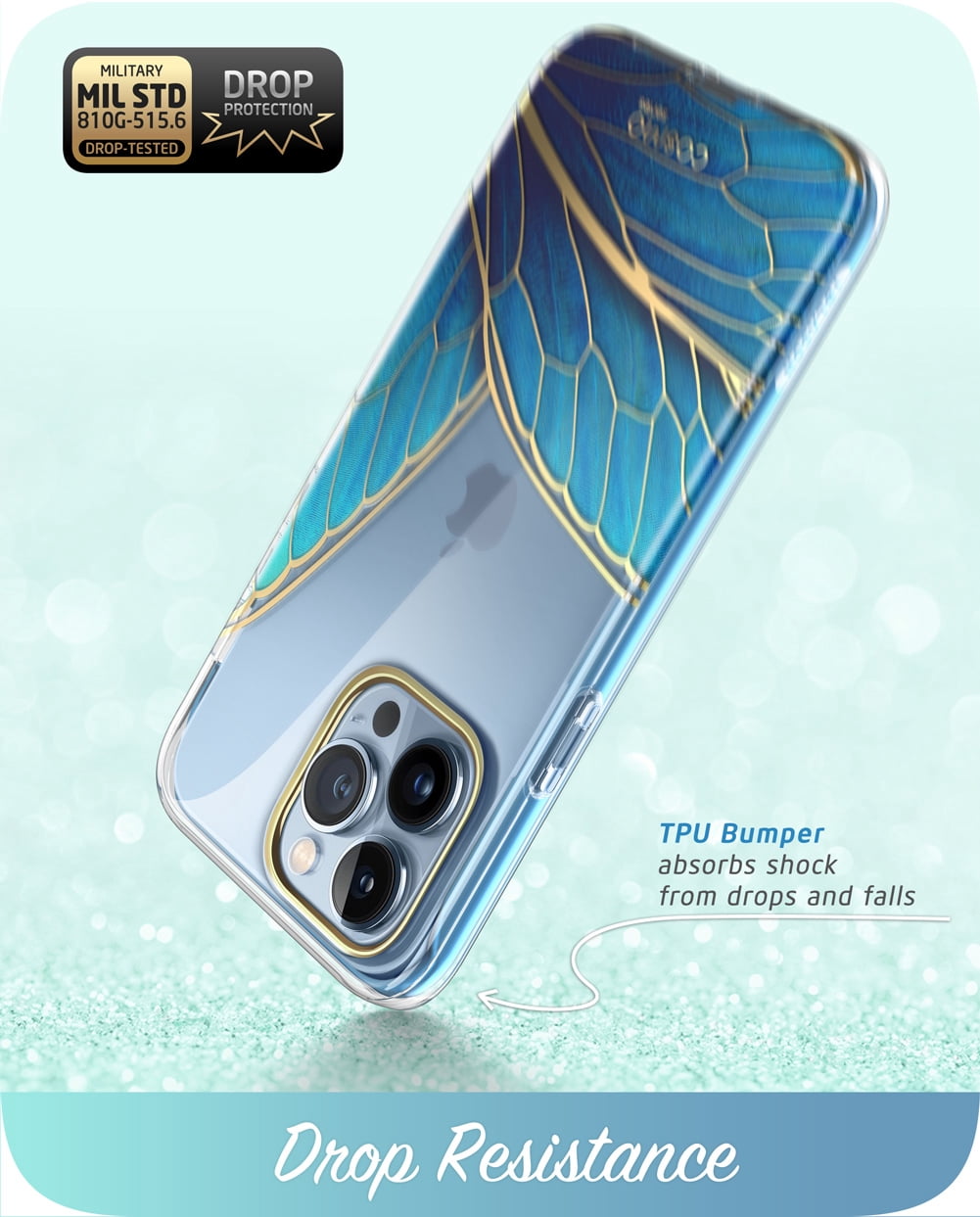 i-Blason Cosmo Series iPhone 13 Pro Max Case 6.7 inch (2021 Release), Slim Full-Body Stylish Protective Case for iPhone 13 Pro Max with Built-in Screen Protector (Butterfly)