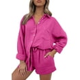 thumbnail image 1 of 2 Piece Outfits Women Lounge Sets Fall Outfits Button Down Oversized Shirts And Shorts Tracksuit, 1 of 6