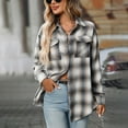 thumbnail image 4 of Kaprioy Womens Plaid Flannel Shacket Button Down Long Sleeve Casual Jackets Coats Fall Fashion Clothes Plus Size Baggy Trendy Shirts Grey, L, 4 of 8
