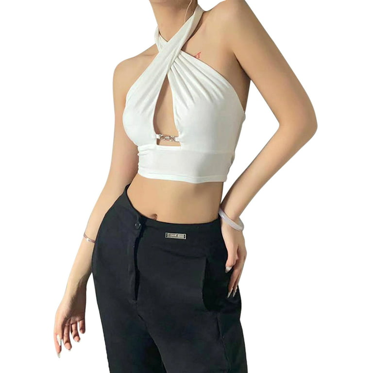 Gupgi Women Stitching Hollow Out Bodycon Exposed Navel Vest