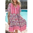 thumbnail image 2 of Women's Pink Bohemian Print Tie Neck Ruffle Hem Short Dress, 2 of 12