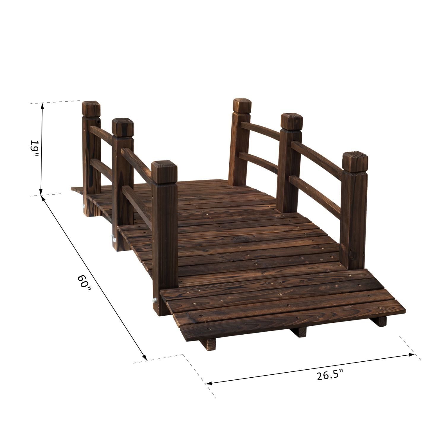 Stained Wood Decorative Pond Bridge MAXXPRIME 5 ft Wooden Garden Bridge Arc Stained Finish Footbridge with Safety Railings for Backyard 