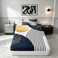 thumbnail image 4 of Manfei Boho Sun and Leaf Twin Sheets, Mid Century Geometric Bedding, Navy White Gold, Navy Reversible 3 Pieces1 Flat Sheet + 1 Fitted Sheet + 1 Pillowcase, 4 of 6