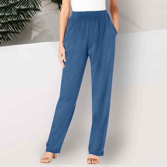 Xuyuer Women's Solid Elastic Waist Pocket Long Pants - Casual Trousers, Pants for Women