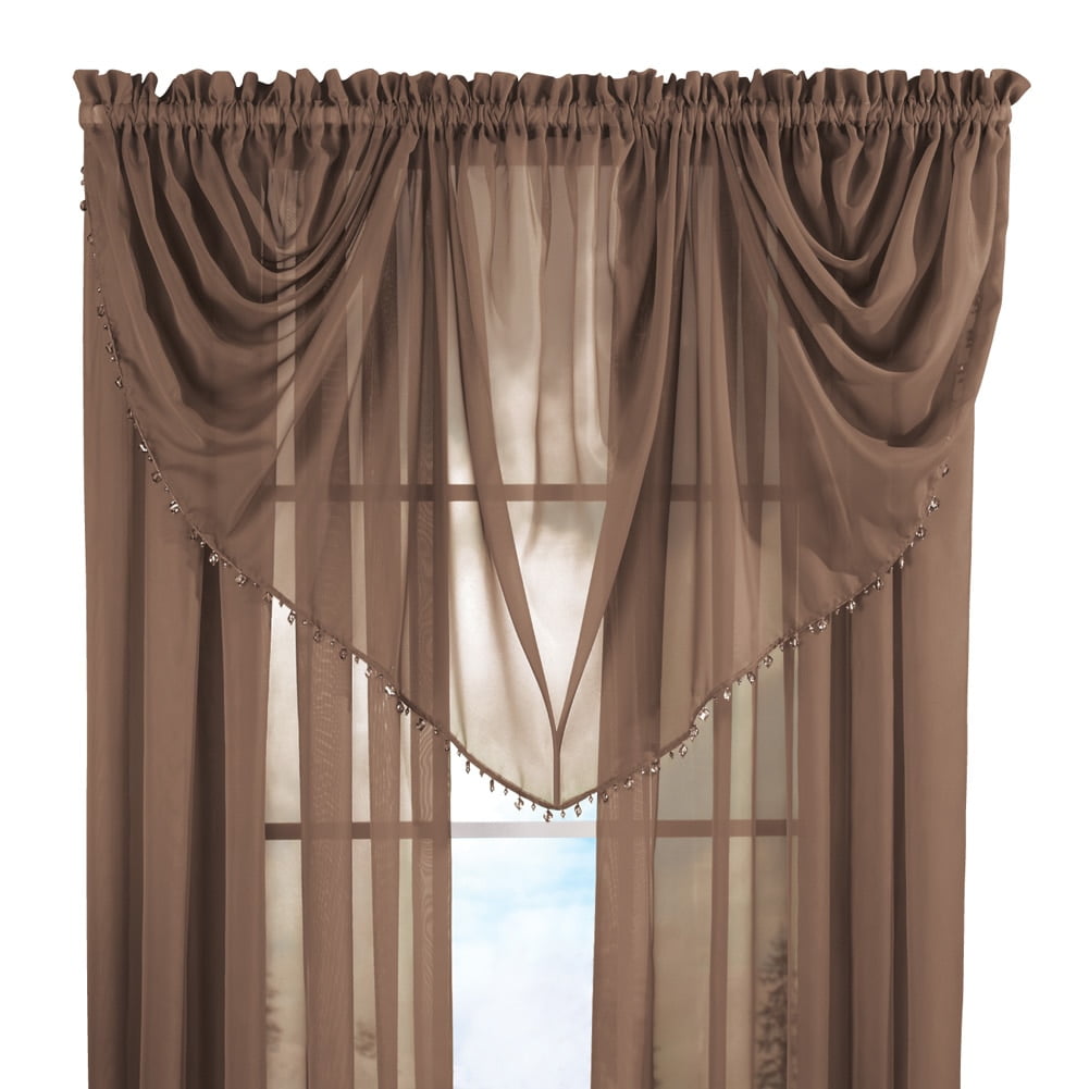 Beaded Waterfall Sheer Privacy Window Curtain Valance with Sparkling