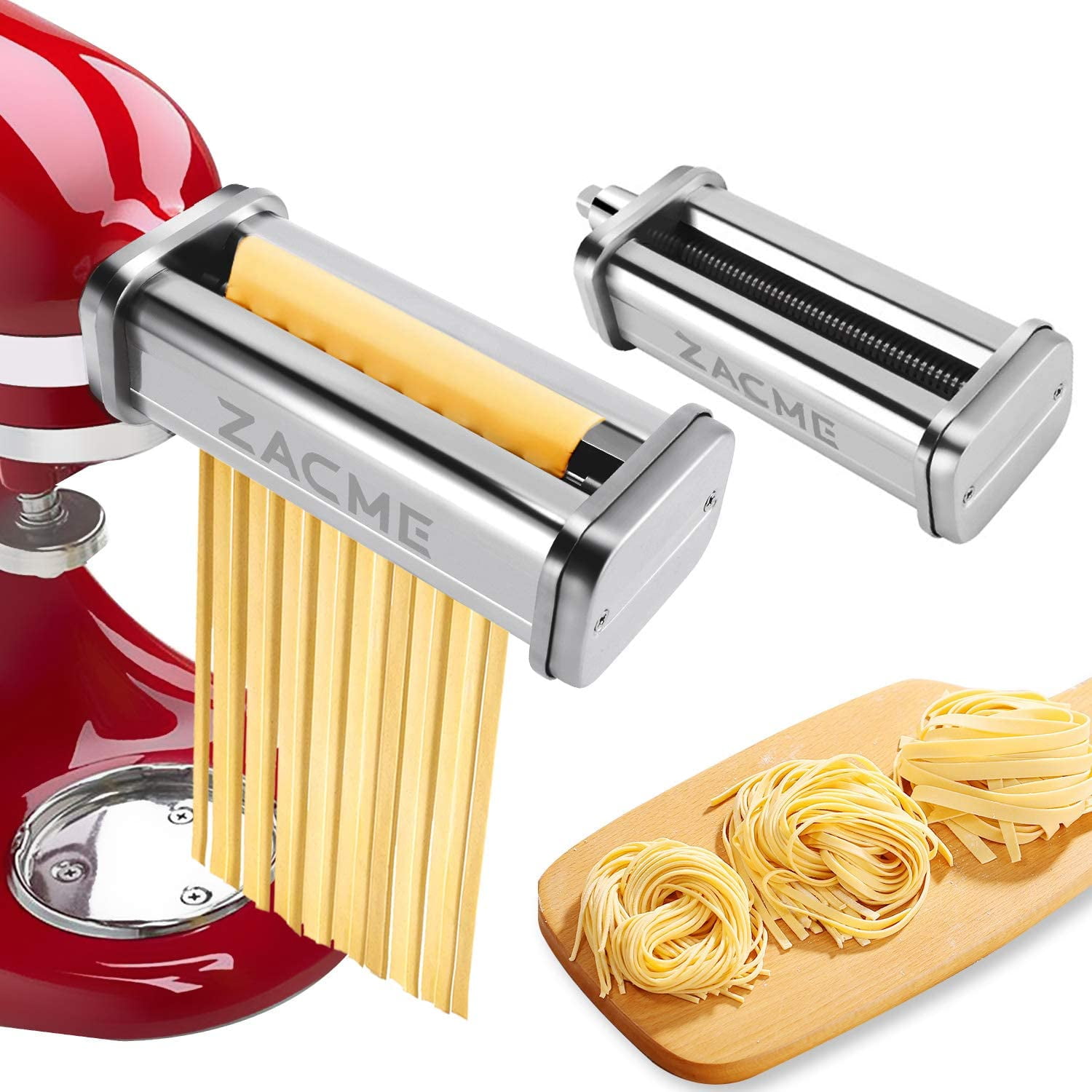 Pasta Cutter Set for KitchenAid Stand Mixers, Washable Stainless Steel Pasta  Maker Attachments, Angel Hair Maker Accessory, 2-Piece Pasta Cutters  Including Spaghetti Cutter, Fettuccine Cutter (Silver) 