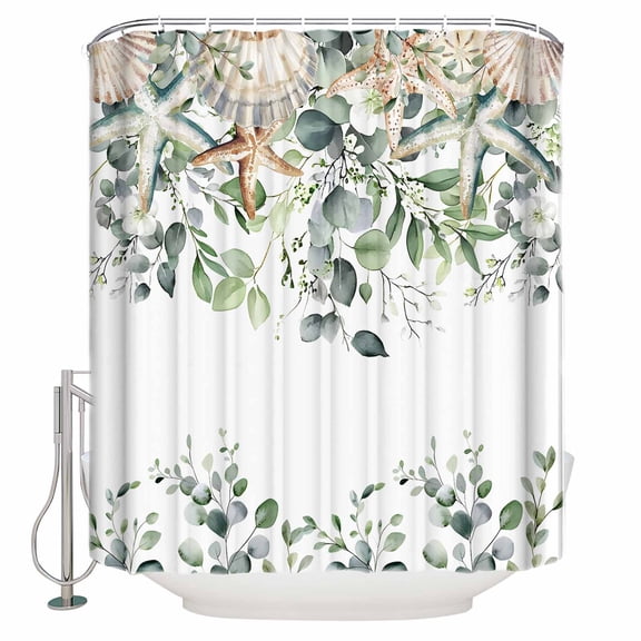 Sage Green Coastal Bathroom Shower Curtains with 12 Hooks Polyester Waterproof Shower Curtain for Stalls and Bathtubs Spring Eucalyptus Leaves Decorative Bathroom Privacy Curtain 36x78 Inches