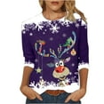 thumbnail image 2 of T-shirts pour Femmes Imprimé Décontracté Noël Manches Trois-Quarts Col Rond Hauts Dames en Solde, 2 of 4