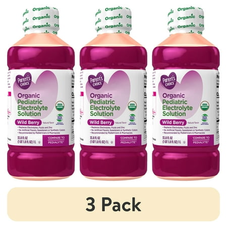 (3 pack) Parent's Choice Organic Electrolyte Solution, Wild Berry, 33.8 fl oz