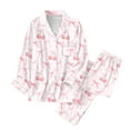 thumbnail image 5 of Women Satin Pajamas Set Valentines Day Pjs Long Sleeve Bow Print Button down Sleepwear Womens Pajamas Sets, 5 of 5