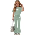 thumbnail image 2 of fatyb Girls Clothes 2 Piece Outfits Short Sleeve Tees Tops Flared Long Pants Kids Summer Casual Sets, 2 of 7