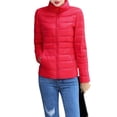 thumbnail image 1 of LUXUR Women Down Jackets Stand Up Collar Puffer Jacket Full Zip Coat Packable Outwear Solid Color Red L, 1 of 3