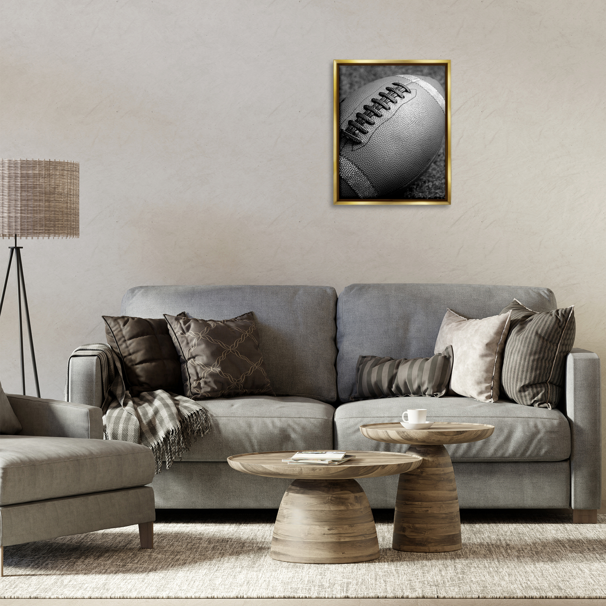 Stupell Industries Close Up Football Sports Photography Gold Floater Framed Canvas Art Print Wall Art, 17 x 21