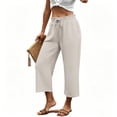 thumbnail image 5 of Lumtrix Womens Cotton Linen Wide Leg Pants Casual Zipper Front Summer Cropped Trousers Dressy Pants with Pockets Beige XL, 5 of 7