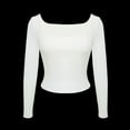 thumbnail image 7 of UJNDER Women's Long Sleeve Crop Top Square Neck Double Lined Basic Slim Fit T Shirts for Women Casual Wear White M, 7 of 7
