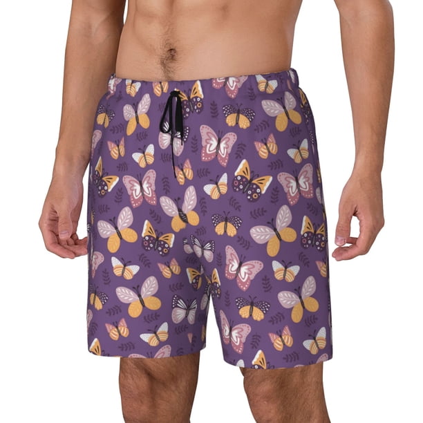 Fotbe Butterflies And Floral Traje de Baño para Hombre – Shorts de Natación de Secado Rápido con Forro y Bolsillos-X-Large
