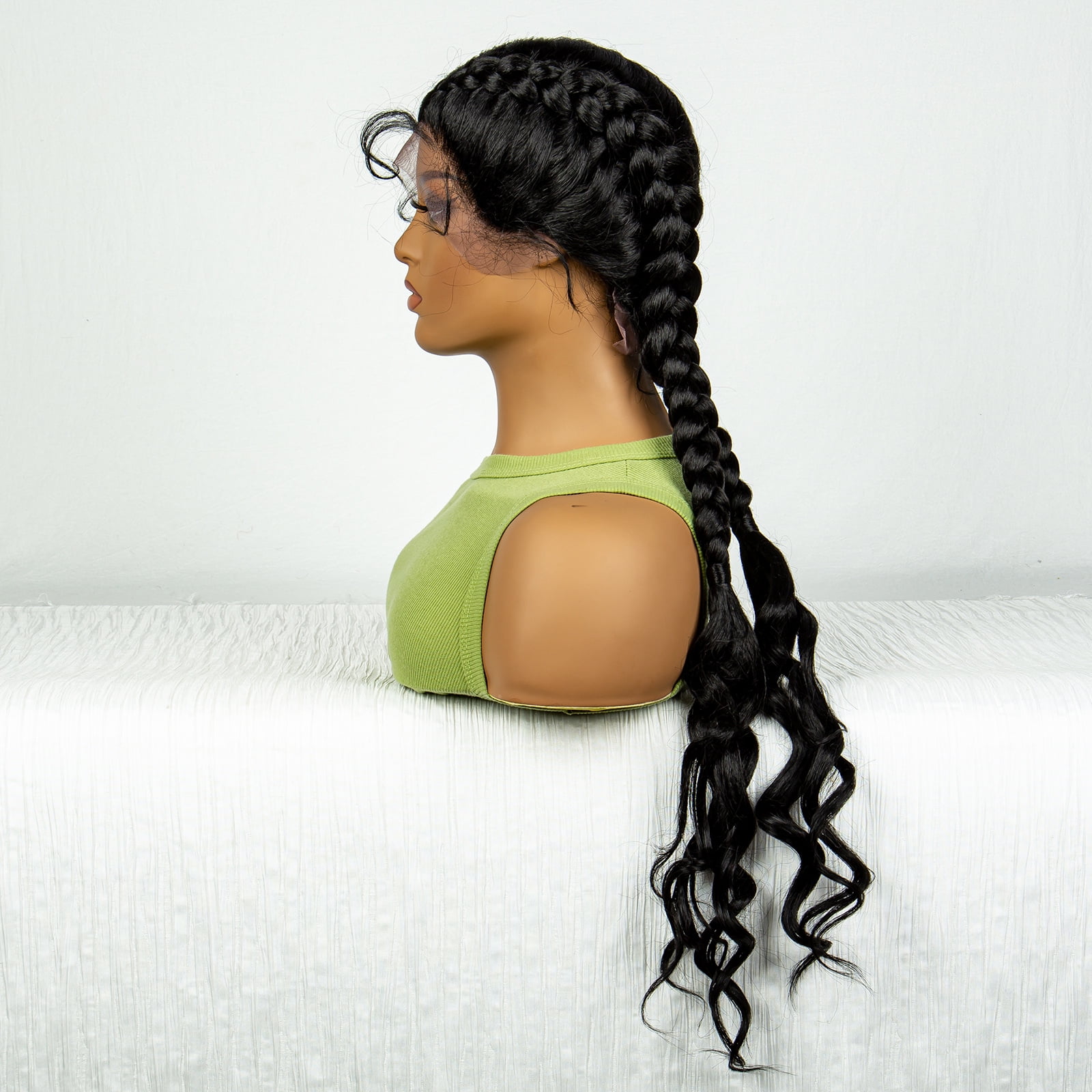 Synthetic Braided Wigs with Curly Wave for Women Lace Frontal Twist Braids Wig with Baby Hair for Girls 30 Inches (1B Color)