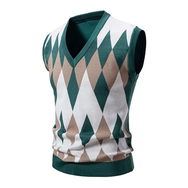 Chaqueta de Punto con Cuello en V de los Hombres, Blusa Casual de Patrón de Tartán de Coincidencia de Color con Estiramiento Ligero para el Uso Diario Y los Deportes, Moda de Otoño