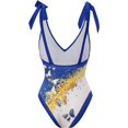 thumbnail image 3 of Women's Abstract Print Notched Square Neck Floral Resort Swimsuit with Cover Up, 3 of 5
